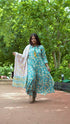 Turquoise Handwork A-Line Kurta Suit Set in Floral Block Print